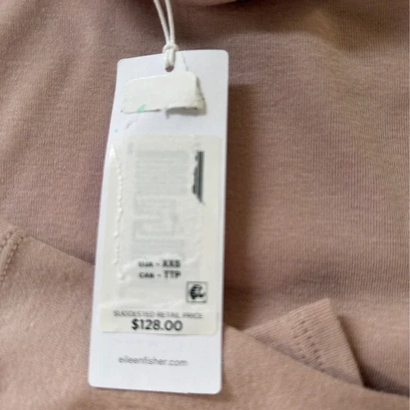 EILEEN FISHER Ribbed Pima Cotton Blend Turtleneck Long Sleeve Top XXS Dusty Rose